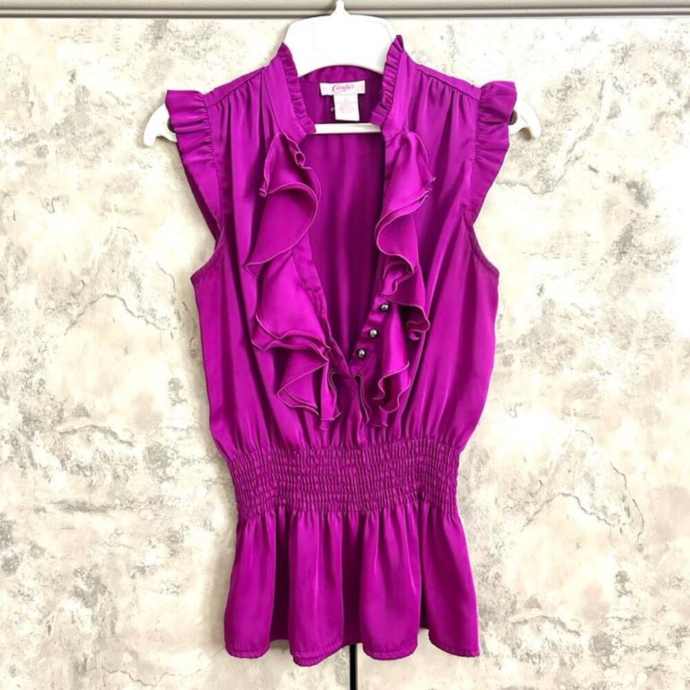 CANDIE'S Magenta Satin Sleeveless Ruffle Top
